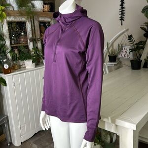 MEC size LG slim fit pullover, half zip purple hoodie polartec